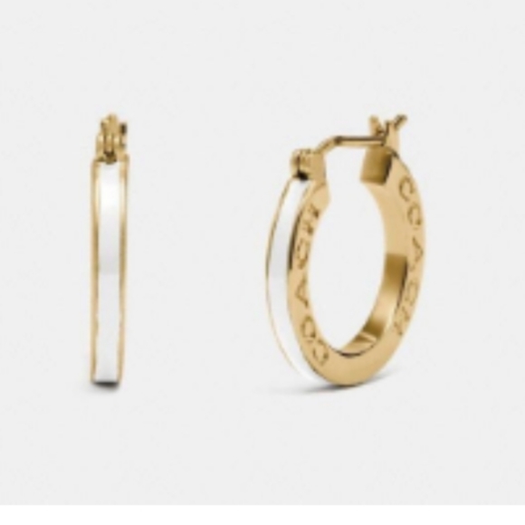Coach Jewelry - COACH Huggie Gold with White Enamel Earring